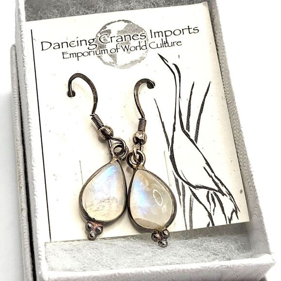 Sterling Silver Teardrop Moon Earrings Dangle Drop 1.5in